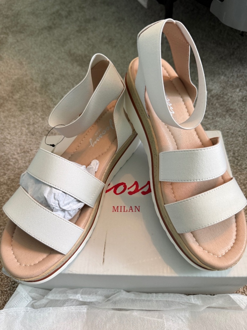 Jeossy Milan White Platform Wedge Sandals Women’s Size 8.5 NIB